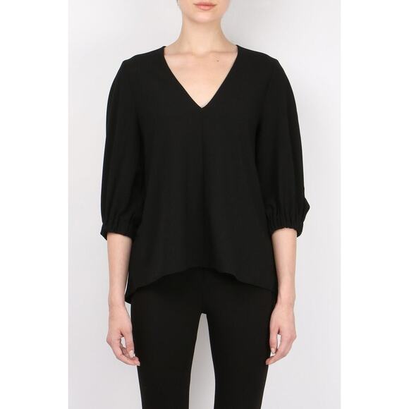 Tibi Crepe Trapeze Top‎ V Neck 3/4 Sleeve Blouse Black Medium - Picture 1 of 10